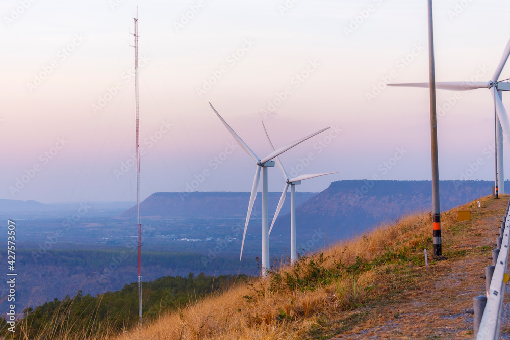 Wind turbines on the top of the mountain