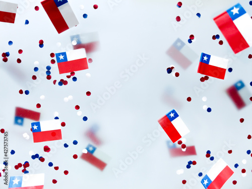 Chile, September 18. Happy Independence Day. National holiday people, victory war for freedom. concept of patriotism and memory. Flags on a foggy background