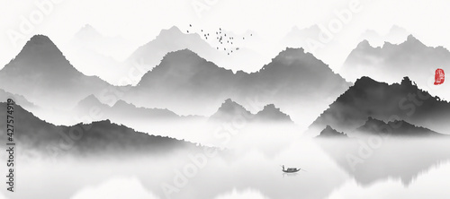 Hand painted Chinese ink landscape