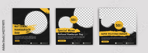National Hamburger Day. Social media post template for digital marketing and promotion of food and drink sales. culinary advertisement. Offer social media banners.