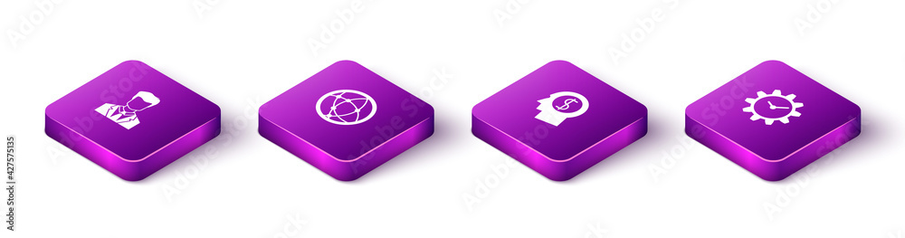 Set Isometric User of man in business suit, Social network, Business planning mind and Time Management icon. Vector Set Isometric User of man in business suit, Social network, Business planning mind and Time Management icon. Vector