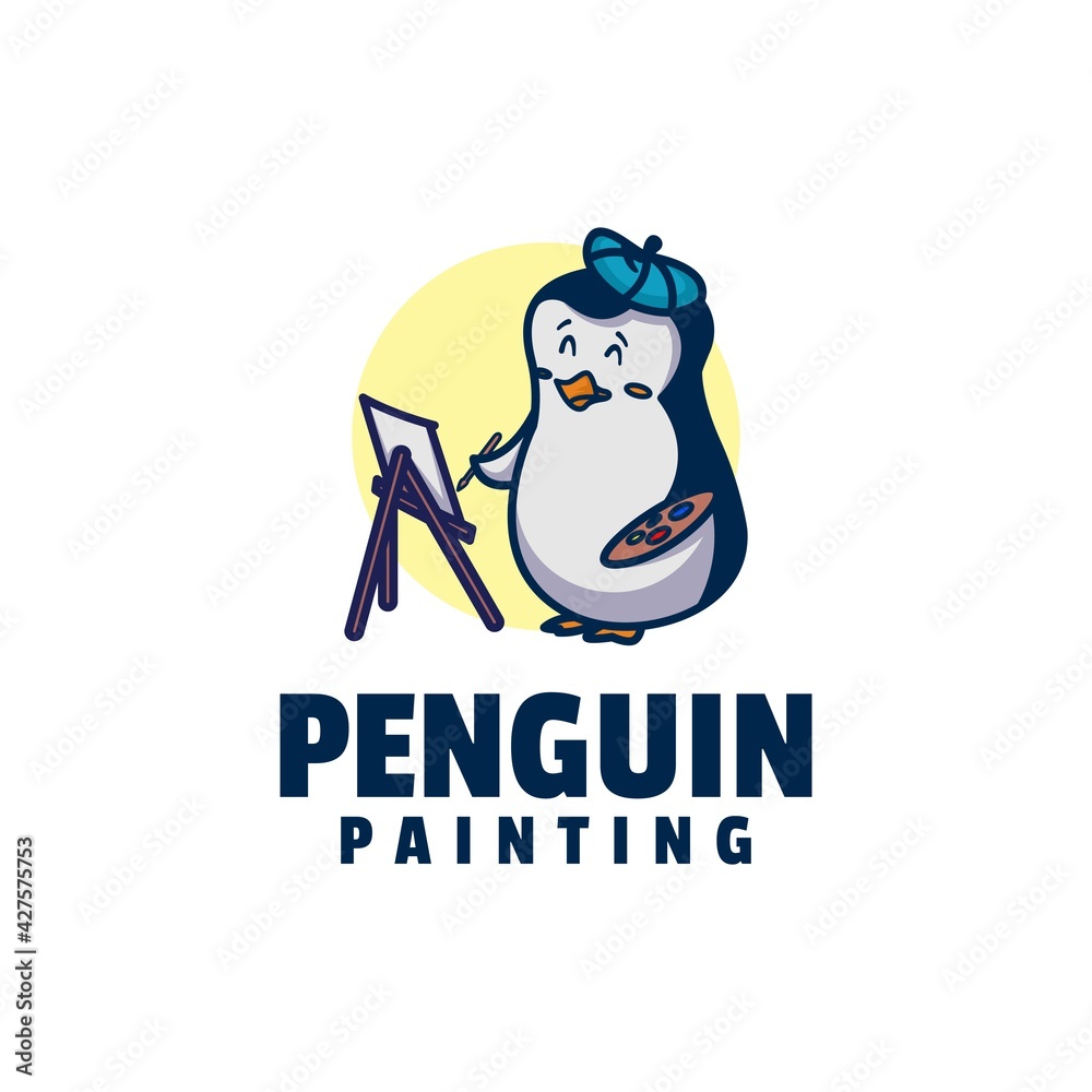 Obraz premium Vector Logo Illustration Penguin Mascot Cartoon Style.