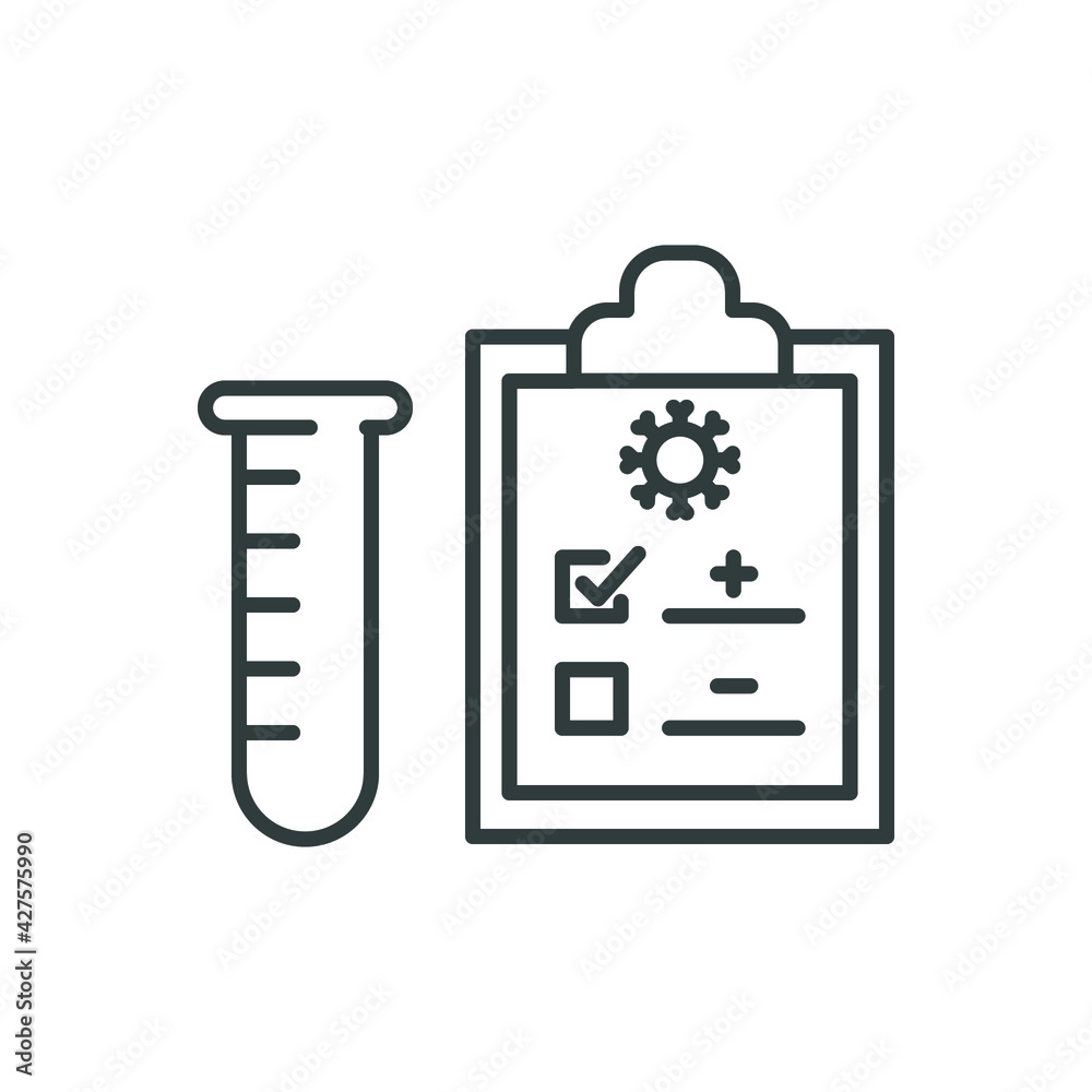 Covid test line icon. Simple outline style. Positive corona virus result, negative, rapid, plasma, research, medical concept. Vector illustration isolated on white background. EPS 10. Covid test line icon. Simple outline style. Positive corona virus result, negative, rapid, plasma, research, medical concept. Vector illustration isolated on white background. EPS 10.