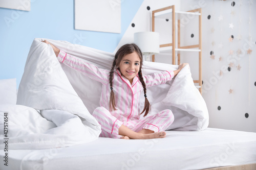 Morning of cute little girl...