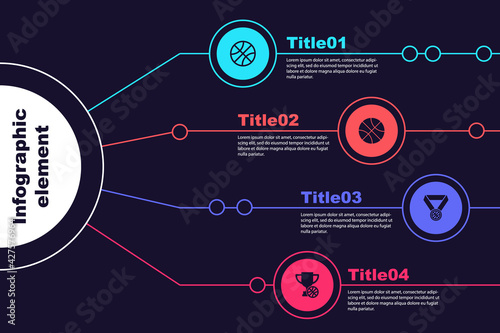 Set Basketball ball, , medal and Award cup with basketball. Business infographic template. Vector