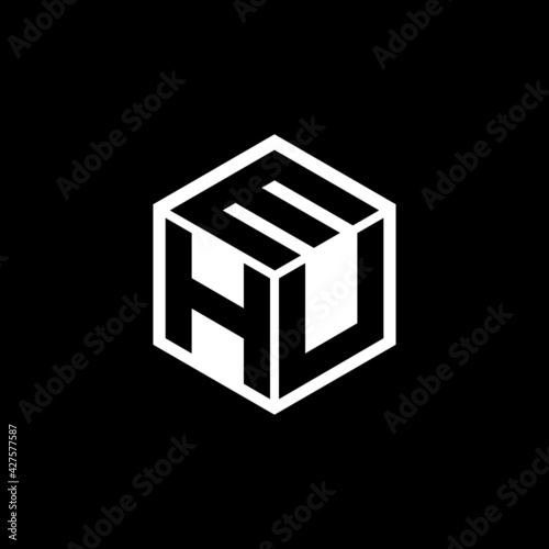 HUM letter logo design with black background in illustrator, cube logo, vector logo, modern alphabet font overlap style. calligraphy designs for logo, Poster, Invitation, etc.	