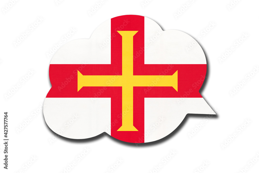 3d speech bubble with Bailiwick of Guernsey national flag isolated on white background. Symbol of country. 3d speech bubble with Bailiwick of Guernsey national flag isolated on white background. Symbol of country.