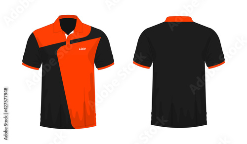 T-shirt Polo orange and black template for design on white background. Vector illustration eps 10.