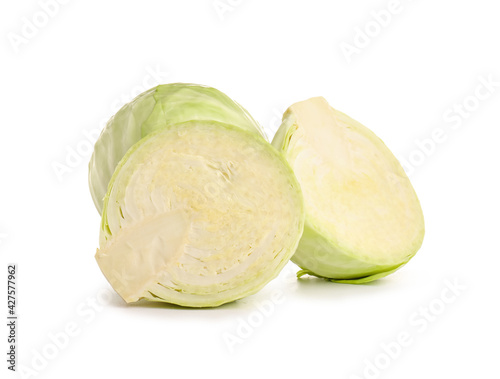 Fresh cut cabbage on white background