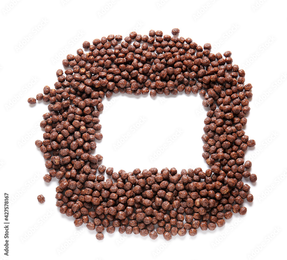 Frame made of chocolate corn balls on white background Frame made of chocolate corn balls on white background