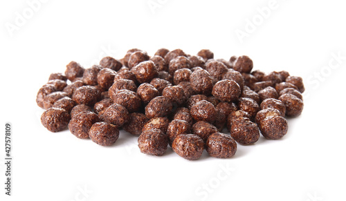 Heap of chocolate corn balls on white background