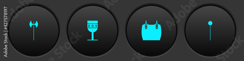 Set Medieval axe, goblet, Body armor and chained mace ball icon. Vector