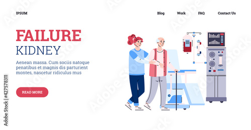 Elderly patient with kidney failure disease getting hemodialysis procedure.