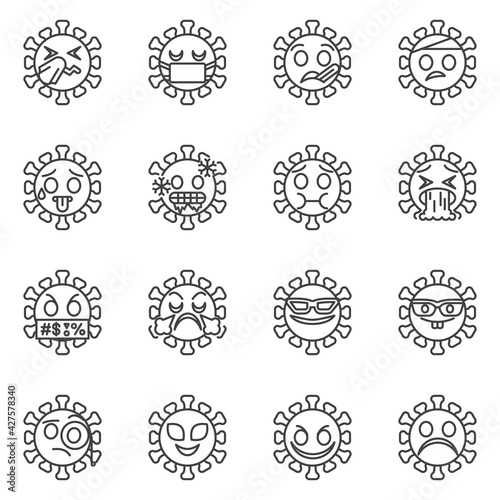 Coronavirus emoji line icons set