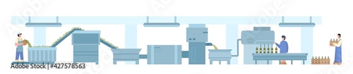 Olive oil processing automation equipment, flat vector illustration isolated.