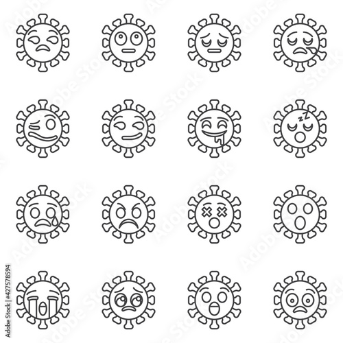 Funny coronavirus emoji line icons set