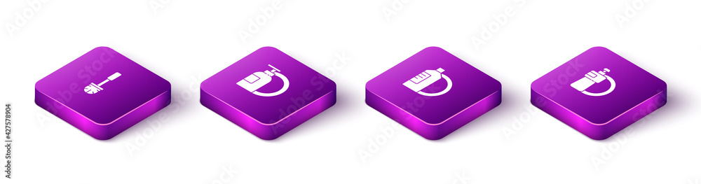 Set Isometric Toilet brush, Dishwashing liquid bottle and plate, and icon. Vector Set Isometric Toilet brush, Dishwashing liquid bottle and plate, and icon. Vector