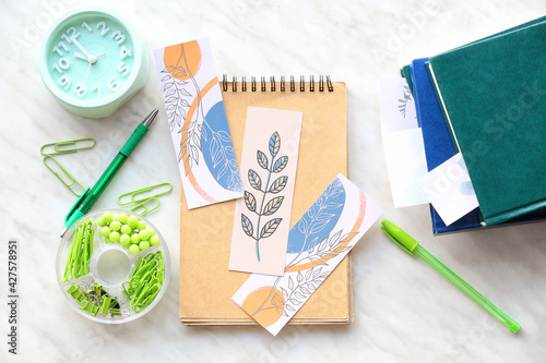 Notebook with bookmarks and...