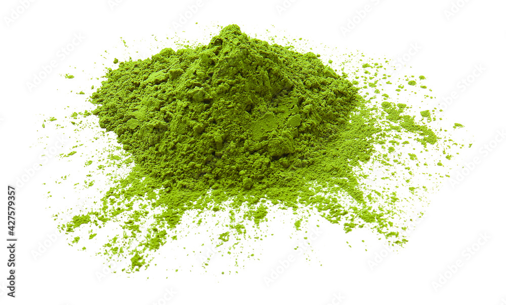 Heap of powdered matcha tea on white background Heap of powdered matcha tea on white background