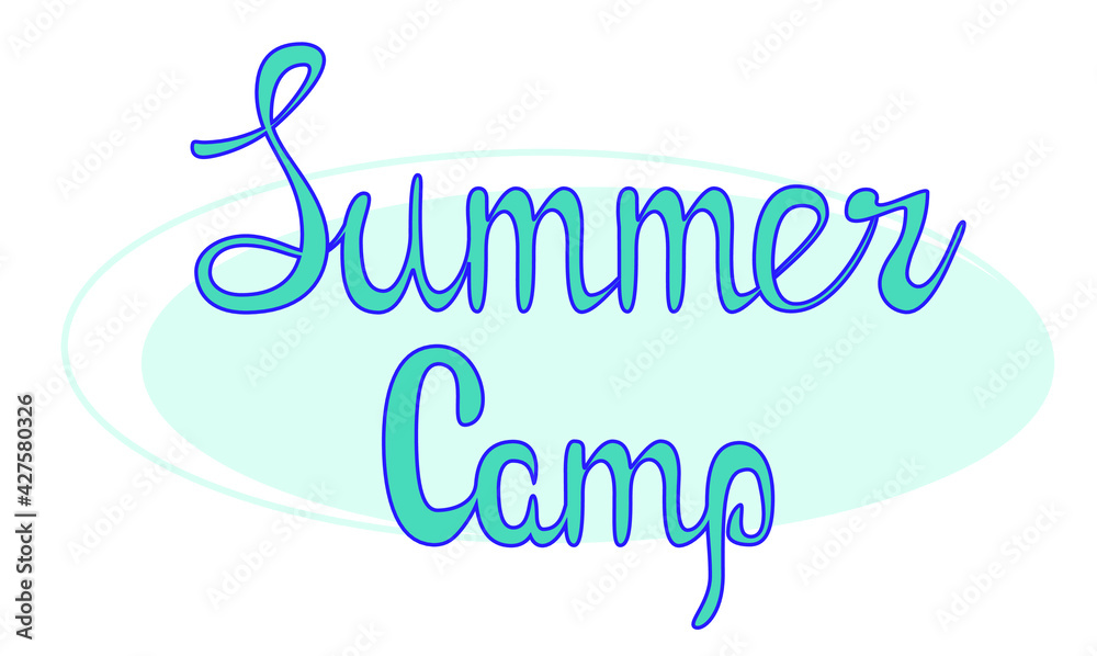Lettering Summer camp in blue letters on a blue background Lettering Summer camp in blue letters on a blue background