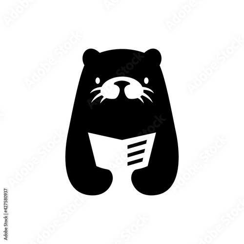 otter book read newspaper negative space logo vector icon illustration