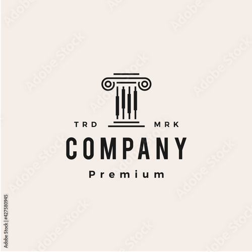 pillar candlestick chart finance hipster vintage logo vector icon illustration