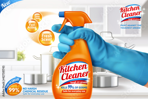 Kitchen cleaner spray ad template