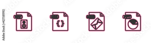Set line WAV file document, MSG, CSS and PPT icon. Vector
