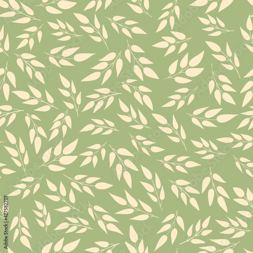 Vector simple floral seamless pattern. Natural background. Summer green leaves. 