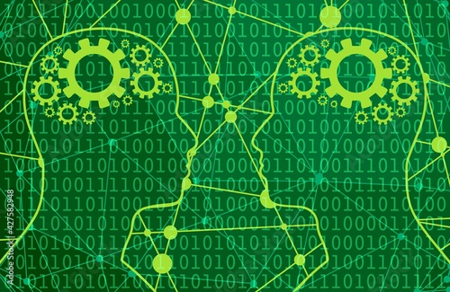 Human relationships concept illustration. Digital matrix overlay