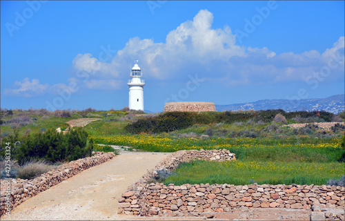 Lighthouse in Kato Paphos Arqueological Park, Cyprus photo
