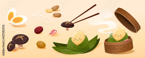Isolated rice dumpling ingredients