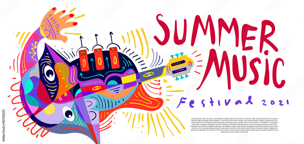 Vector illustration colorful summer music festival banner - obrazy, fototapety, plakaty 