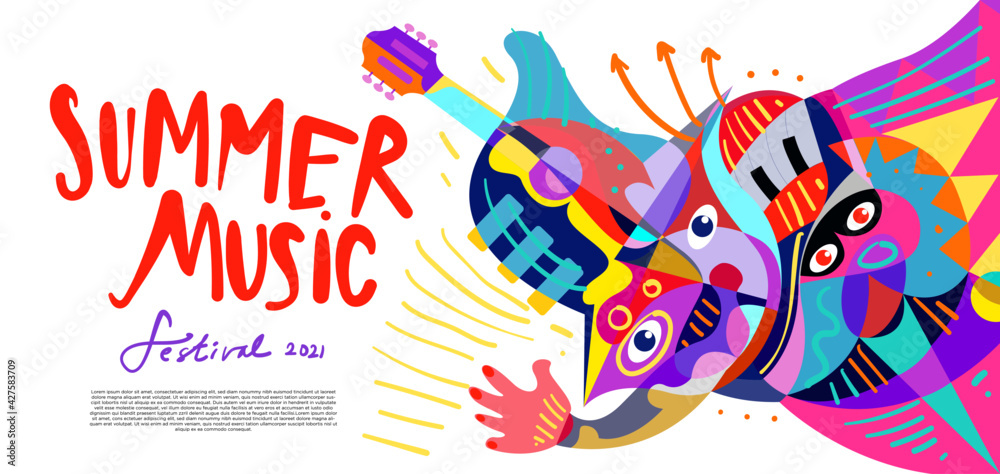 Obraz premium Vector illustration colorful summer music festival banner
