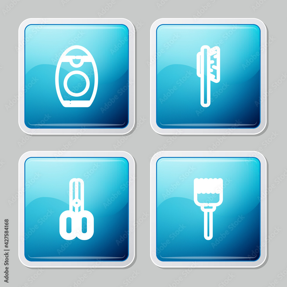 Set line Bottle of shampoo, Hairbrush, Scissors hairdresser and icon. Vector Set line Bottle of shampoo, Hairbrush, Scissors hairdresser and icon. Vector