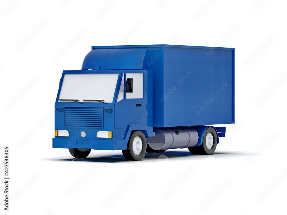 Blue Toy Commercial Delivery Truck on a White Background
