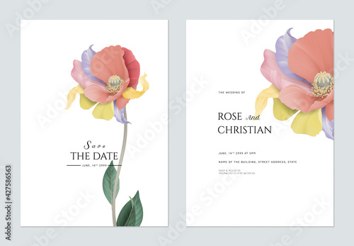 Floral wedding invitation card template design, fancy flower on white