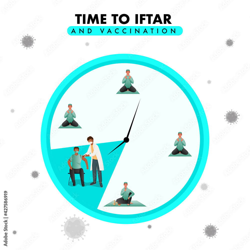Time To Iftar And Vaccination Concept Based Poster Design For Awareness.