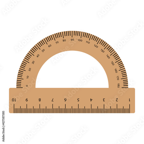 Wooden ruler protractor vector