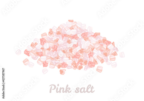 Heap of Himalayan pink salt isolated on white background. Vector illustration in cartoon flat style.