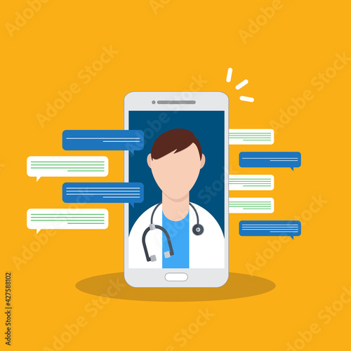 Telemedicine, smart phone with doctor on screen.	