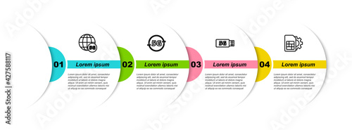 Set line 5G network, , modem and Sim card setting. Business infographic template. Vector