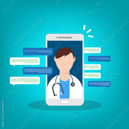 Telemedicine, smart phone with doctor on screen.	