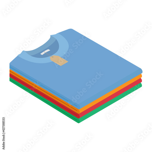 Close up of a color folded t-shirts isolated on white background. Isometric view. Vector