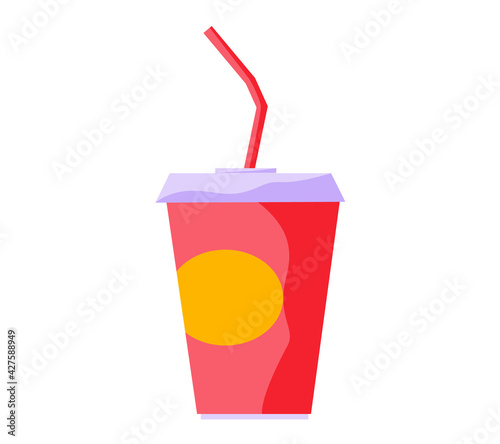 Carbonated drink in paper. Cocktail in beverage cupwith drinking straw in cinema vector illustration