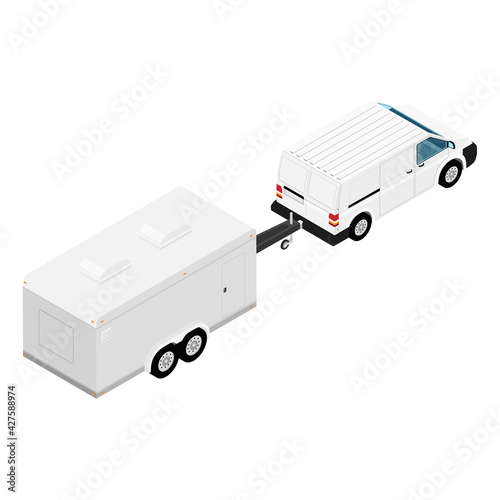 Car with trailer isolated on white background