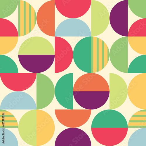 Geometry minimalistic artwork poster with circles and semicircles. Abstract vector pattern design for web banner, fabric print, wallpaper. 