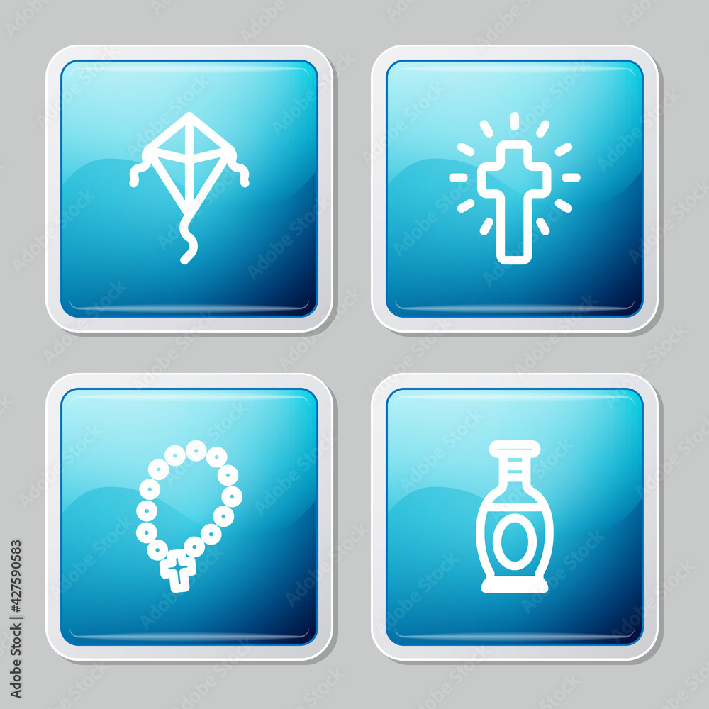 Set line Kite, Christian cross, Rosary beads religion and Indian vase icon. Vector Set line Kite, Christian cross, Rosary beads religion and Indian vase icon. Vector