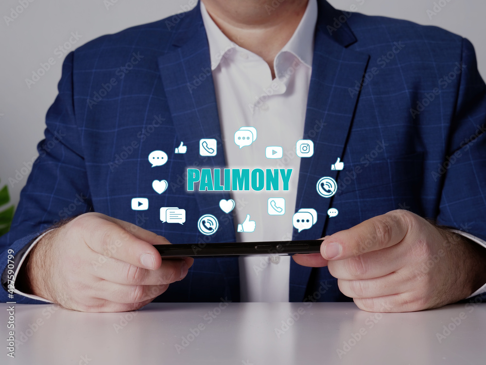 PALIMONY text in search line. Loan officer looking for something at smartphone. PALIMONY concept. PALIMONY text in search line. Loan officer looking for something at smartphone. PALIMONY concept.