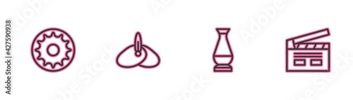 Set line Chakra, Indian vase, headgear turban and Bollywood indian cinema icon. Vector